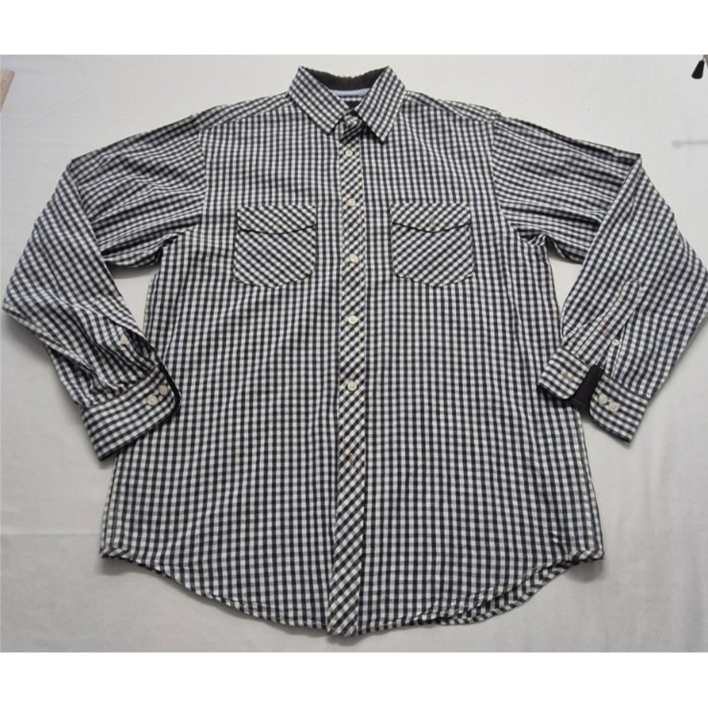 Casuals men's black/white checkered button up shirt Medium double pockets Cotton